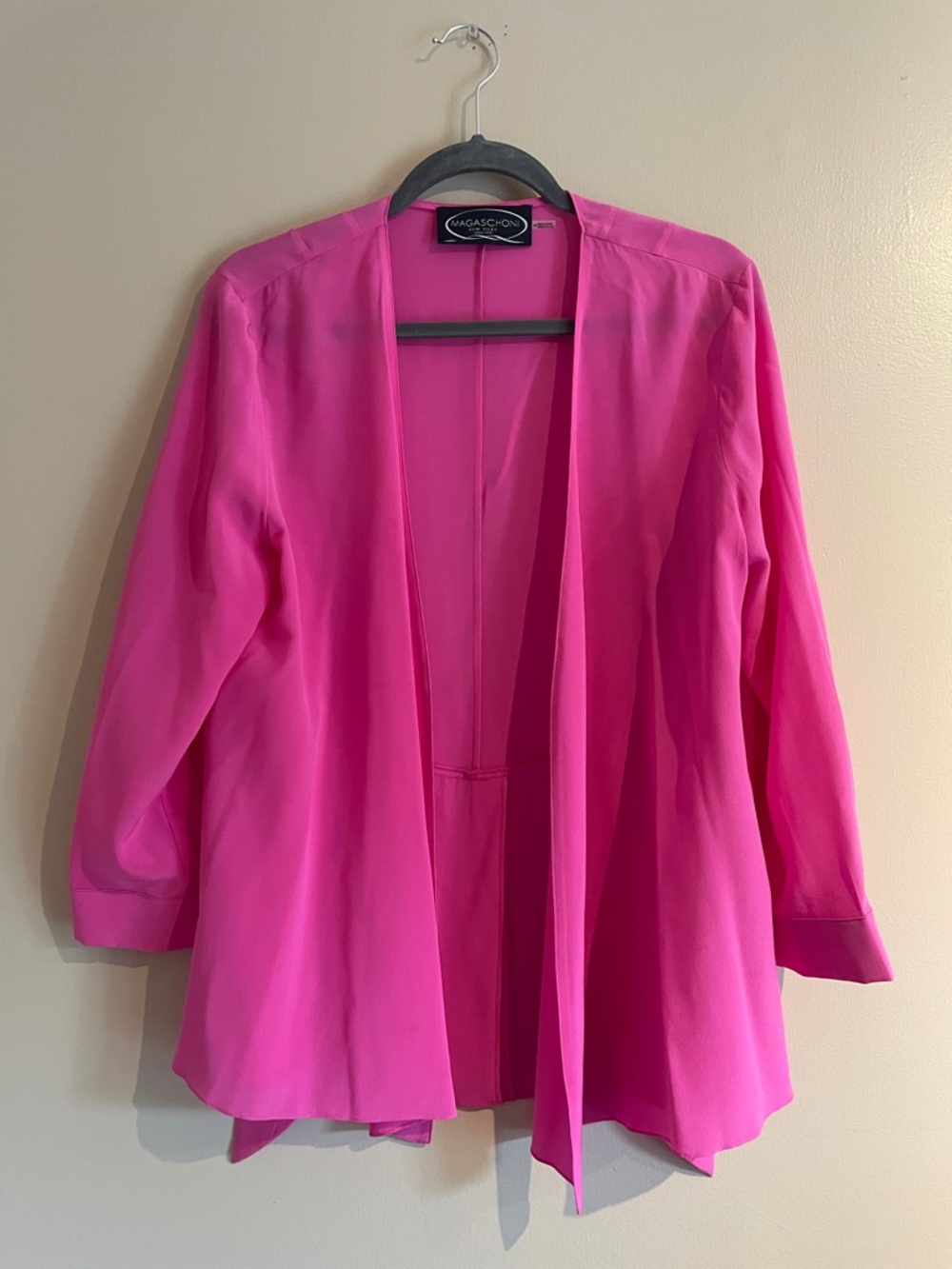 Magaschoni 100% Silk Vibrant Fuchsia Open-Front Blazer